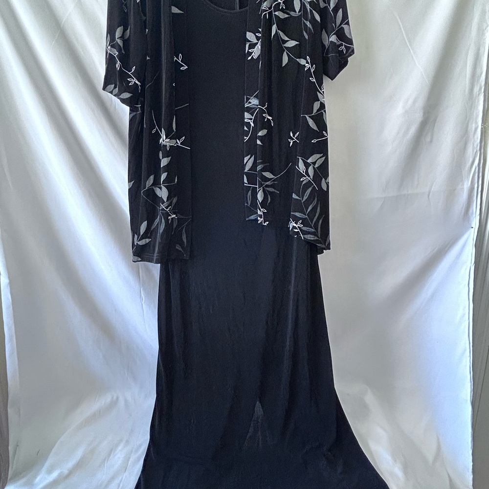 R&M Richards Black Maxi Dress with Floral Overlay